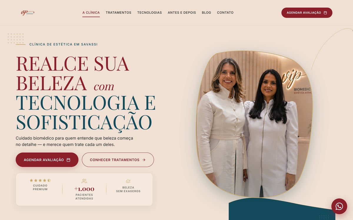 Site da VIP Biomedicina, Estética